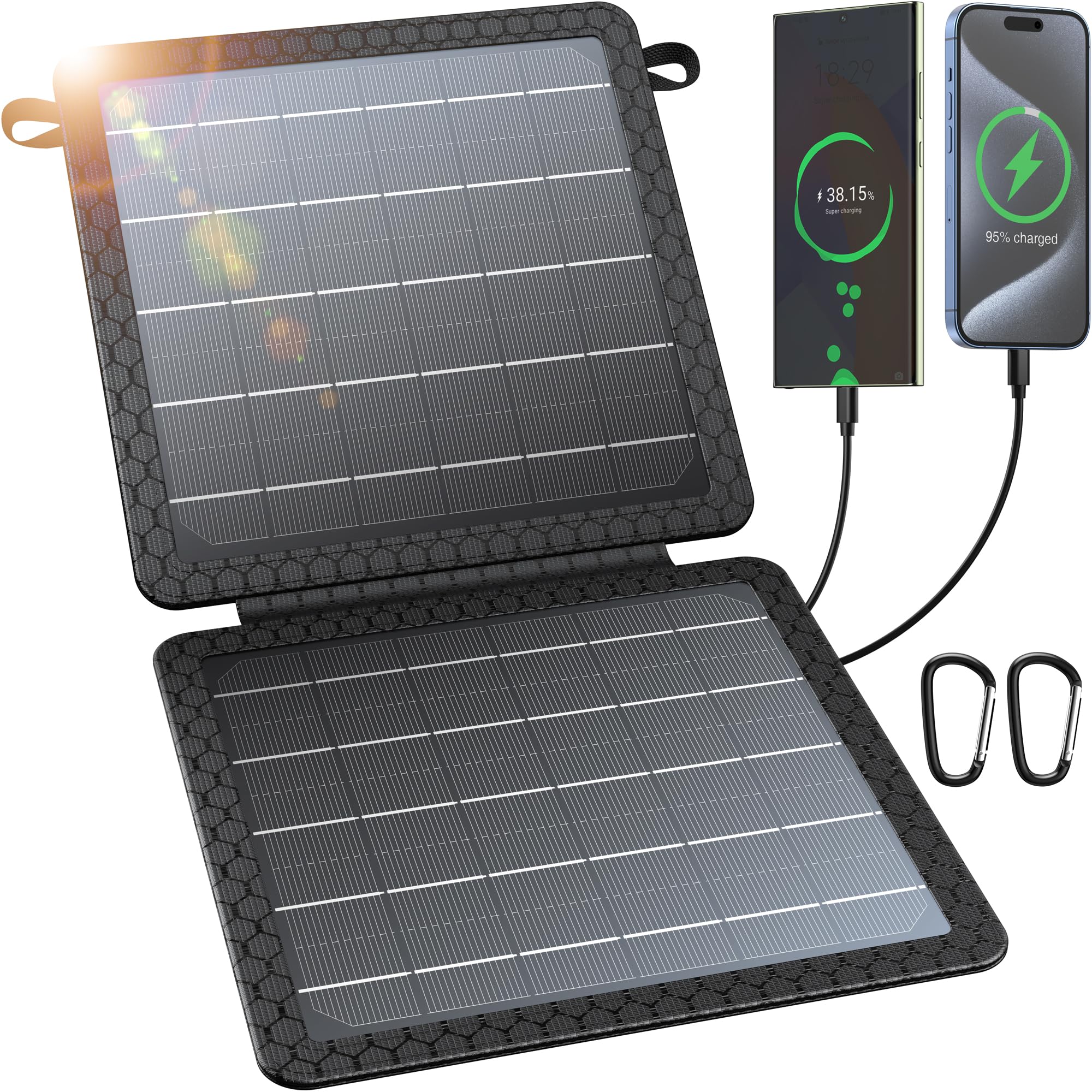 BLAVOR 10W Portable Solar Charger(5V/2A Max), Small Foldable Solar Panel  with USB-C USB-A Outputs Compatible with Cell Phone Tablet, IPX4 Waterproof  for Camping, Hiking, Backpacking
